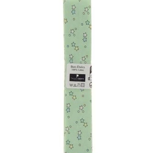 Biais En Coton Motif Etoiles 1,5m X 20mm - Passion Rubans Vert Clair