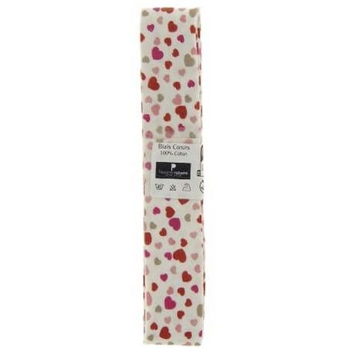 Biais En Coton Motif Coeurs 1,5m X 20mm - Passion Rubans Coeur Rouge