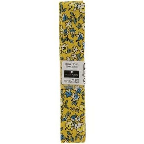 Biais En Coton Motif Fleurs 1,5m X 20mm - Passion Rubans Ecru