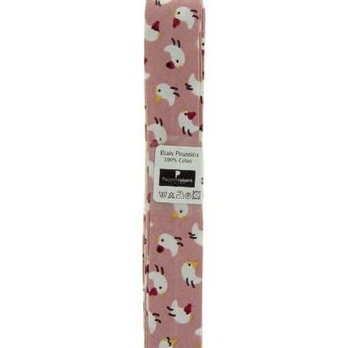 Biais En Coton Motif Poussins 1,5m X 20mm - Passion Rubans Rose