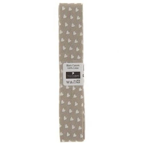Biais En Coton Motif Petits Coeurs 1,5m X 20mm - Passion Rubans Marron