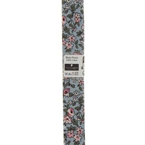 Biais En Coton Motif Fleurs 1,5m X 20mm - Passion Rubans Bleu
