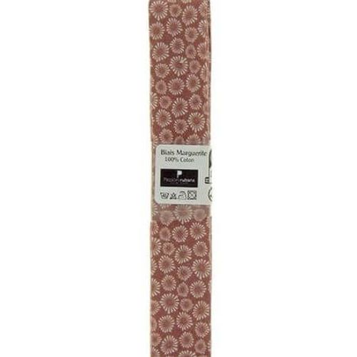 Biais En Coton Motif Margerites 1,5m X 20mm - Passion Rubans Marron