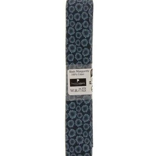 Biais En Coton Motif Margerites 1,5m X 20mm - Passion Rubans Bleu