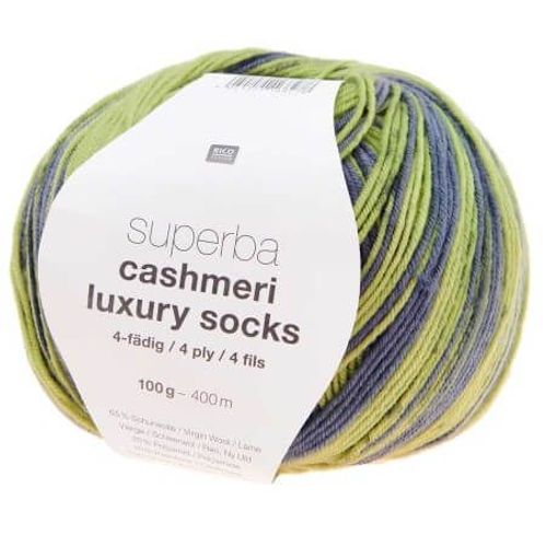 Pelote De Laine À Chaussettes Superba Cashmeri Luxury Socks 4 Fils - 100g - Rico Design : Douceur Et Luxe Pour Vos Pieds Vert (010 - Vert Chiné)