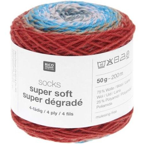 Laine À Chaussette Socks Super Soft Super Dégradé 4 Fils - Rico Design 03 Rouge Modern