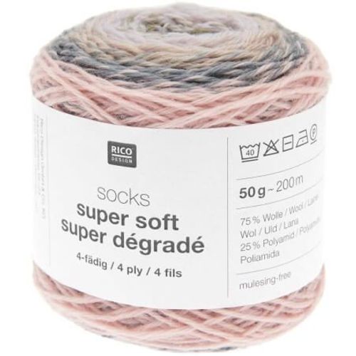 Laine À Chaussette Socks Super Soft Super Dégradé 4 Fils - Rico Design 02 Rose Dusty