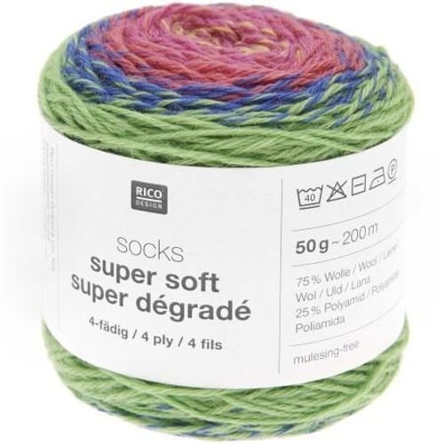 Laine À Chaussette Socks Super Soft Super Dégradé 4 Fils - Rico Design 04 Vert Rainbow