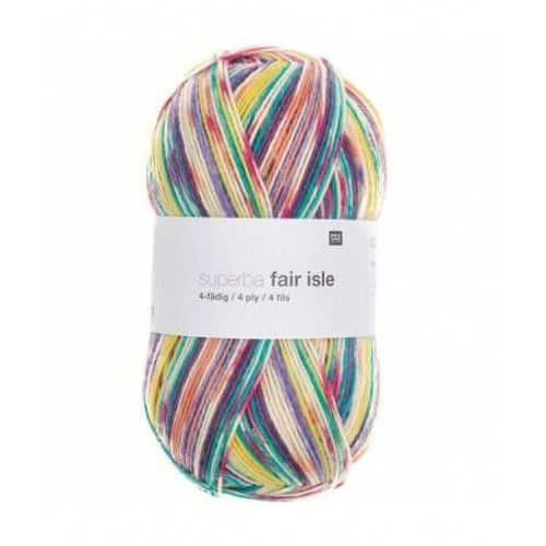 Pelote De Laine À Chaussettes À Tricoter Superba Fair Isle 4 Fils - 100gr - Rico Design 06 Saumon/Turquoise