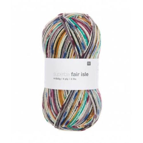 Pelote De Laine À Chaussettes À Tricoter Superba Fair Isle 4 Fils - 100gr - Rico Design 01 Baie/Moutarde