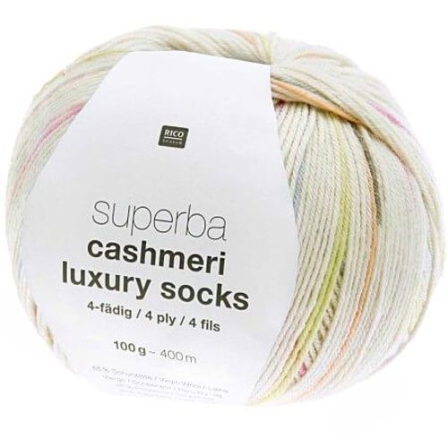 Pelote De Laine À Chaussettes Superba Cashmeri Luxury Socks 4 Fils - 100g - Rico Design : Douceur Et Luxe Pour Vos Pieds Ecru (001 - Pastel)