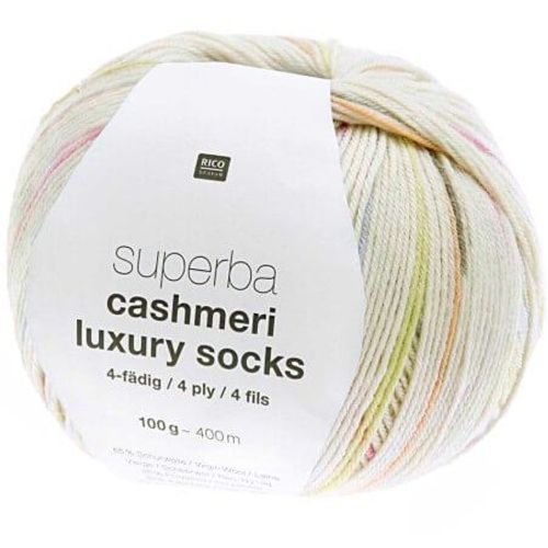 Pelote De Laine À Chaussettes Superba Cashmeri Luxury Socks 4 Fils - 100gr - Rico Design Ecru (001 - Pastel)