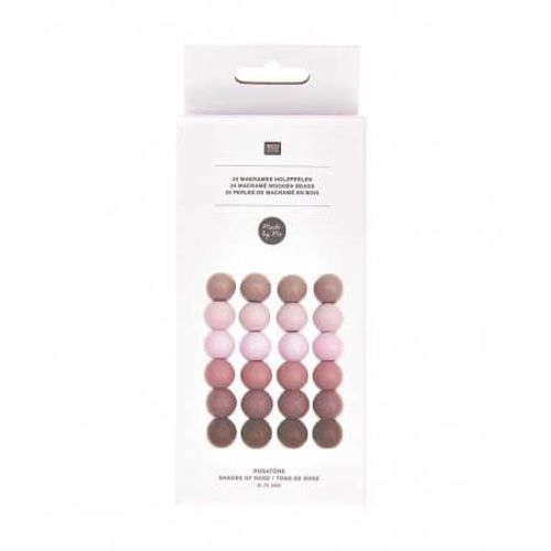 Perles De Macramé En Bois 25mm X24 -Tons De Rose - Rico Design Multicolore