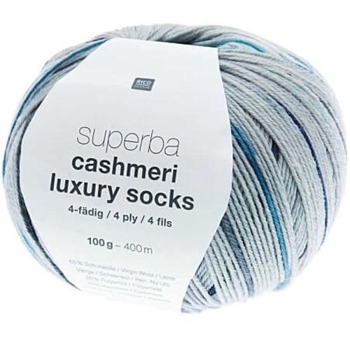 Pelote De Laine À Chaussettes Superba Cashmeri Luxury Socks 4 Fils - 100g - Rico Design : Douceur Et Luxe Pour Vos Pieds Bleu (005 - Denim)