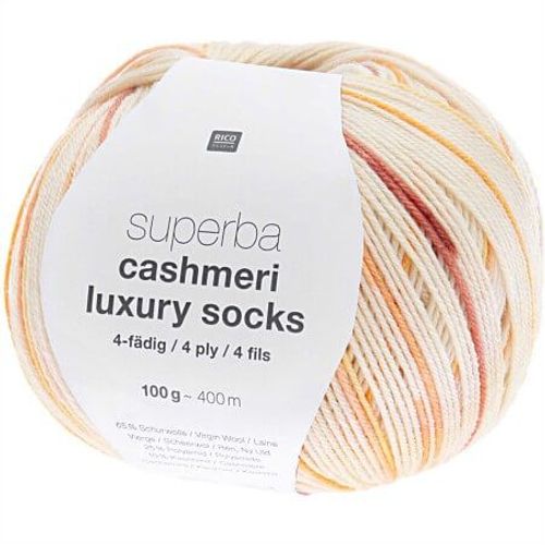 Pelote De Laine À Chaussettes Superba Cashmeri Luxury Socks 4 Fils - 100g - Rico Design : Douceur Et Luxe Pour Vos Pieds Jaune (002 - Moutarde)