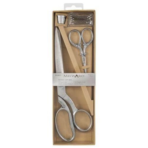 Coffret Ciseaux : Couture 21.5cm + Broderie 9.5cm + Dé À Coudre + Épingles - Milward Argent