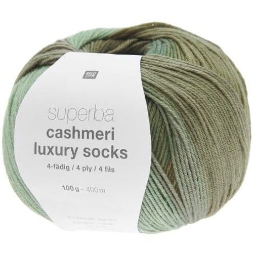Pelote De Laine À Chaussettes Superba Cashmeri Luxury Socks 4 Fils - 100g - Rico Design : Douceur Et Luxe Pour Vos Pieds Vert (026 - Olive Dégradé)