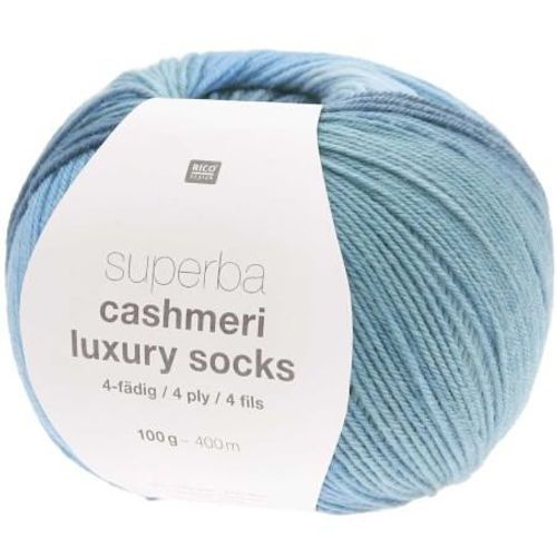Pelote De Laine À Chaussettes Superba Cashmeri Luxury Socks 4 Fils - 100g - Rico Design : Douceur Et Luxe Pour Vos Pieds Bleu (025 - Bleu Dégradé)