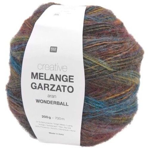 Pelote De Laine Creative Melange Garzato Aran Wonderball - 200gr - Rico Design 04 Moutarde/Petrol