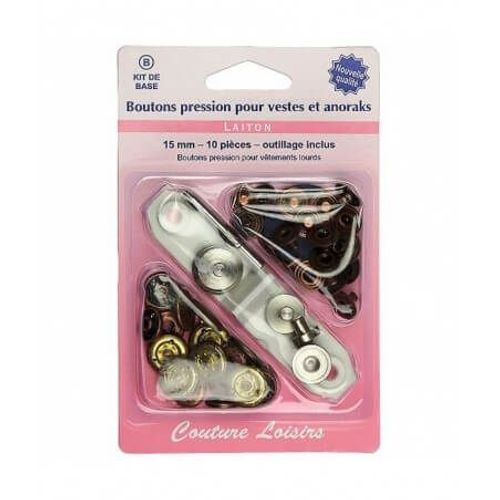 Boutons Pression 15mm Pour Vestes Et Anoraks Avec Outillage - Nickel, Bronze - Distrifil Nickel Gris
