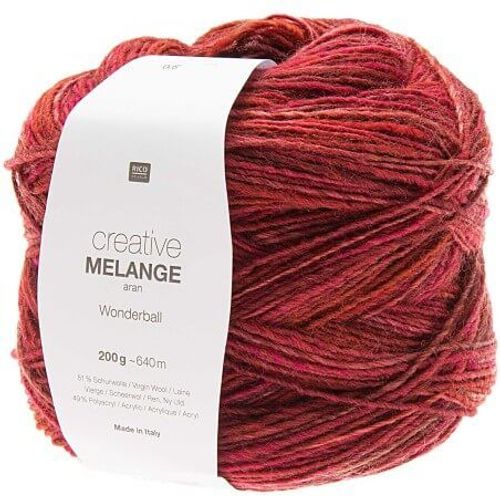 Pelote De Laine Creative Melange Aran Wonderball - 200 Gr - Rico Design 05 Rouge