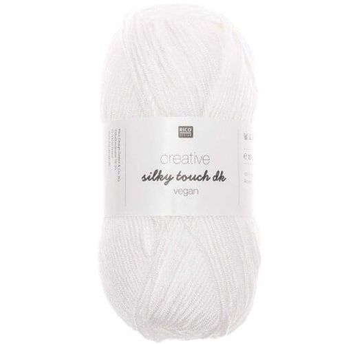 Fil À Tricoter Creative Silky Touch Dk Vegan - 100gr - Rico Design 001 Blanc