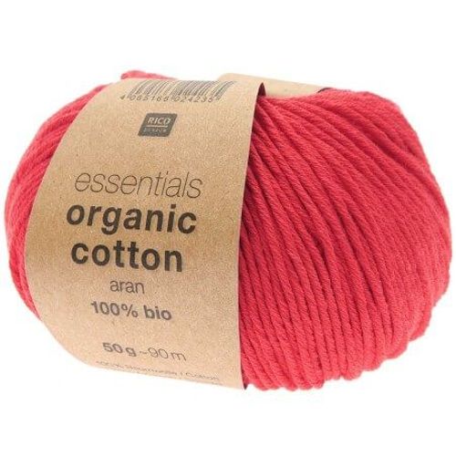 Coton À Tricoter Essentials Organic Cotton Aran - Rico Design 28 Rouge Fraise