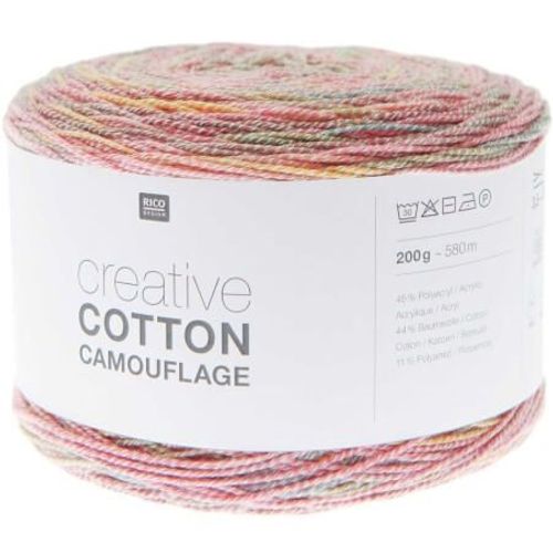 Pelote De Coton Creative Cotton Camouflage - 200gr - Rico Design 003 Rose - Tropical Sundown