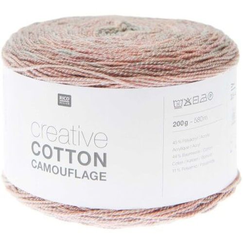 Pelote De Coton Creative Cotton Camouflage - 200gr - Rico Design 002 Rose - Rose Garden