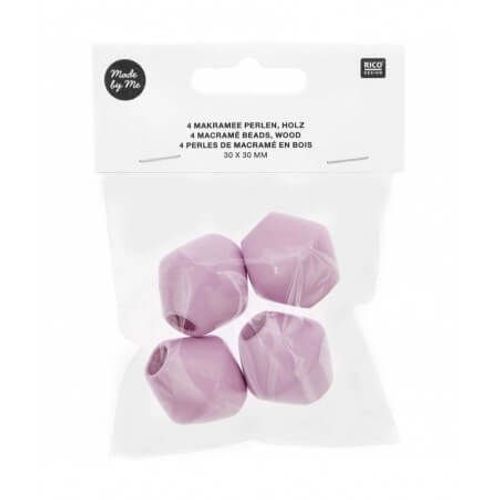 Perles De Macramé En Bois 30x30mm X4 - Rico Design Rose (Lilas)