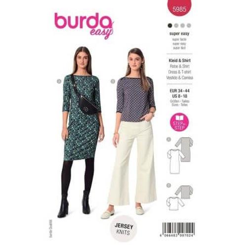 Patron Burda 5985 - Robe Étroite & Tee-Shirt À Manches 3/4 Avec Encolure Bateau Du 36 Au 46 (Fr)