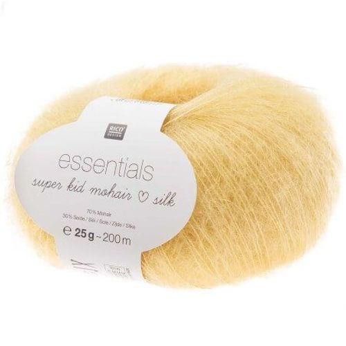 Fil À Tricoter Essentials Super Kid Mohair Loves Silk: Luxe, Douceur Et Créativité - 25gr - Rico Design 47 Jaune Vanille
