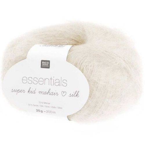 Fil À Tricoter Essentials Super Kid Mohair Loves Silk: Luxe, Douceur Et Créativité - 25gr - Rico Design 01 Blanc