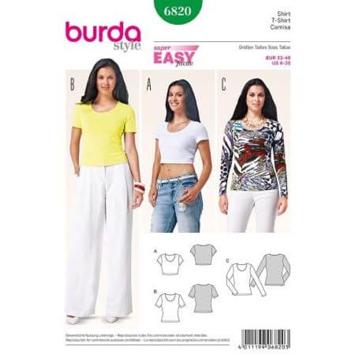 Patron Burda 6820 - T-Shirt Femme Encolure Ronde Avec Variation De Longueur Du 32 Au 46