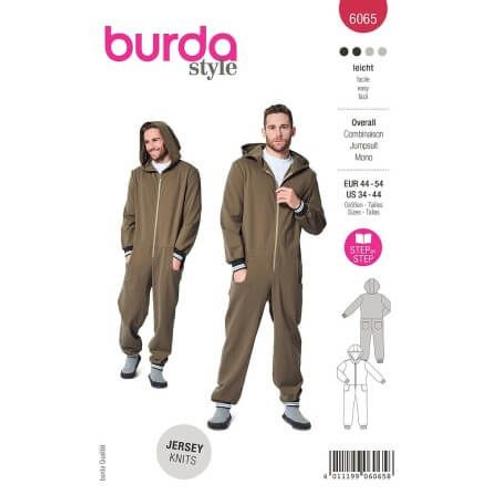 Patron Burda 6065 - Combinaison Homme À Capuche Du 44 Au 54