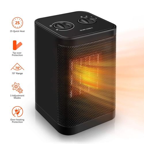 Aérotherme en céramique, silencieux, vertical, à économie d'énergie, chauffage électrique 1500W, adapté aux pièces jusqu'à 15 m², protection contre l'inclinaison, protection contre la surchauffe