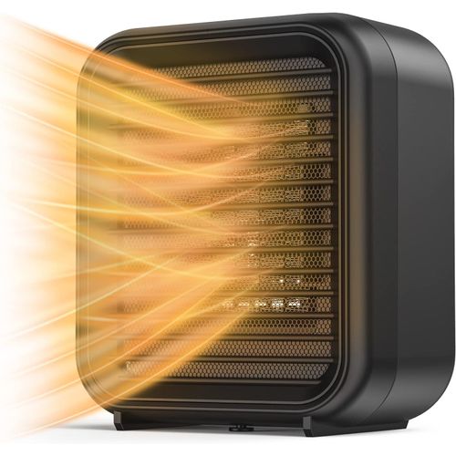 Mini radiateur soufflant céramique 800W petit radiateur avec 2 niveaux de puissance et poignée en silicone radiateur soufflant électrique protection contre la surchauffe et le basculement pour salon, bureau, terrasse, salle de bain, calme
