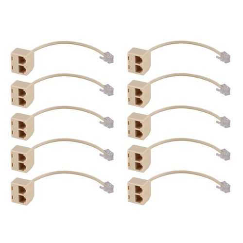 10X RJ11 6P4C 2 Voies Telephone Sortie Adaptateur Jack Ligne de Separation Beige