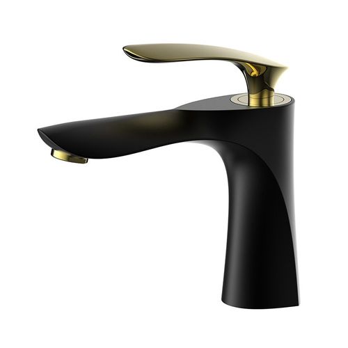 Robinet de salle de bain haut lavabo noir à poignée unique, grand robinet de lavabo monotrou moderne, cuivre massif