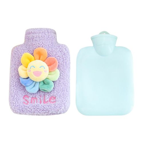Lot De 2 Bouillotte Avec Jolie Housse En Polaire, Sac À Eau Chaude 400 Ml Pour Compresse Chaude Et Froide, Chauffe-Mains, Soulagement De La Douleur Au Cou Et Aux Épaules Violet Et Rose.