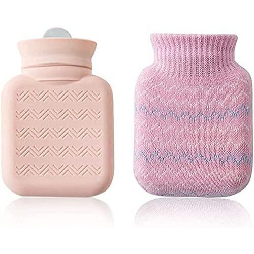 Bouillotte Pour Bébé Avec Housse En Tricot, Mini Chauffe-Mains Portable En Silicone, Chauffage Au Micro-Ondes Disponible, Bouillotte Pour Thérapie Chaude Et Froide, Adaptée Aux Enfants Et Aux Adultes (Rose)