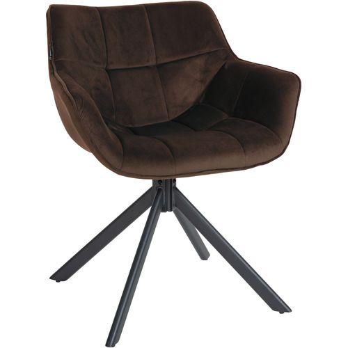 Chaise De Salle À Manger Fauteuil Lounge Rotatif En Velours Marron Cadre Métallique Noir Bur10677