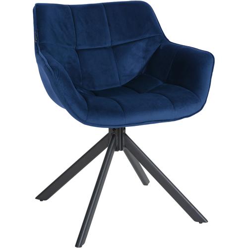 Chaise De Salle À Manger Fauteuil Lounge Rotatif En Velours Bleu Cadre Métallique Noir Bur10676