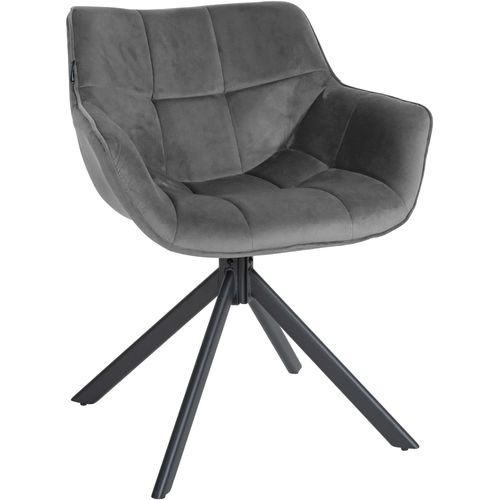 Chaise De Salle À Manger Fauteuil Lounge Rotatif En Velours Gris Cadre Métallique Noir Bur10673