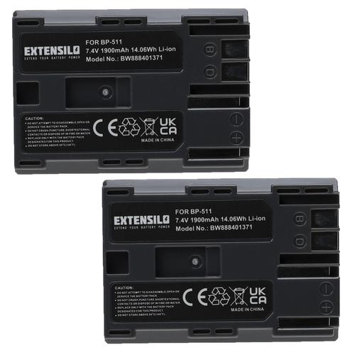 EXTENSILO 2x Batteries remplacement pour Canon BP-508, BP-511, BP-511A, BP-512, BP-514 pour appareil photo, reflex numérique (1900mAh, 7,4V, Li-ion)