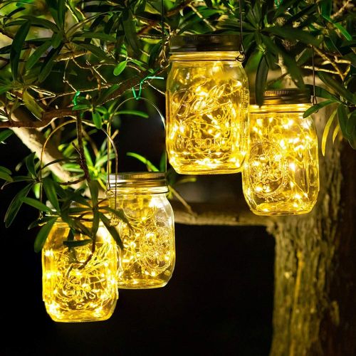 4 Morceaux De Lampes Solaires Pour L'extérieur - 30 Lanternes Solaires À Led Lampions Solaires Suspendues À L'extérieur Des Lanternes À L'extérieur Du Balcon De Patio Extérieur (Blanc Chaud)