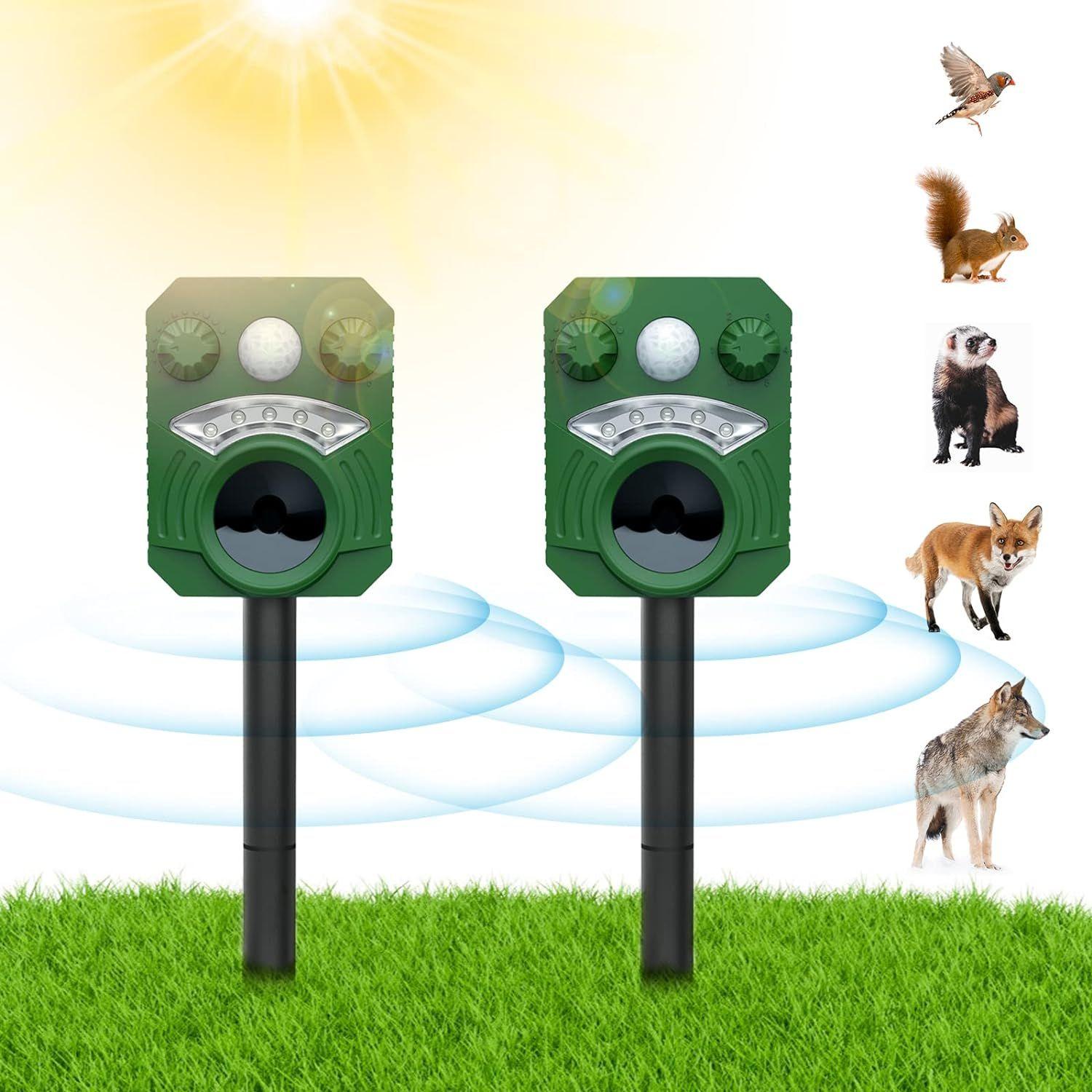 Répulsif solaire à ultrasons pour chats et chiens, dissuasif pour oiseaux,  capteur de mouvement, lumières clignotantes