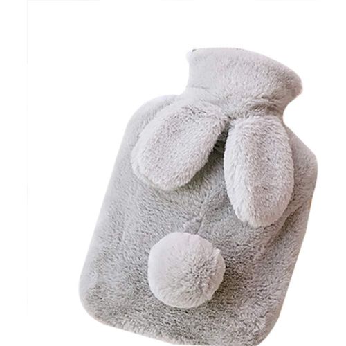 Lapin Bouteille D'eau Chaude Avec Housse En Peluche Sac D'eau Chaude Peluche Sac De Bouillotte Mains Chaudes Pied Chaud 24 * 16.5cm (Gris Clair)