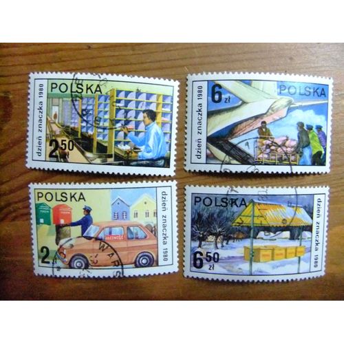 6 Polonia Pologne Polska 1980, Journée Du Timbre, Activités Des Bureaux De Poste, Yvert 2532 / 2535 Fu