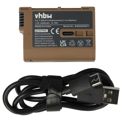 vhbw Batterie compatible avec Nikon poignée alimentation MB-D18, MB-N10, MB-D16, MB-D17 (2040mAh, 7,2V, Li-ion), puce d'information, prise USB-C